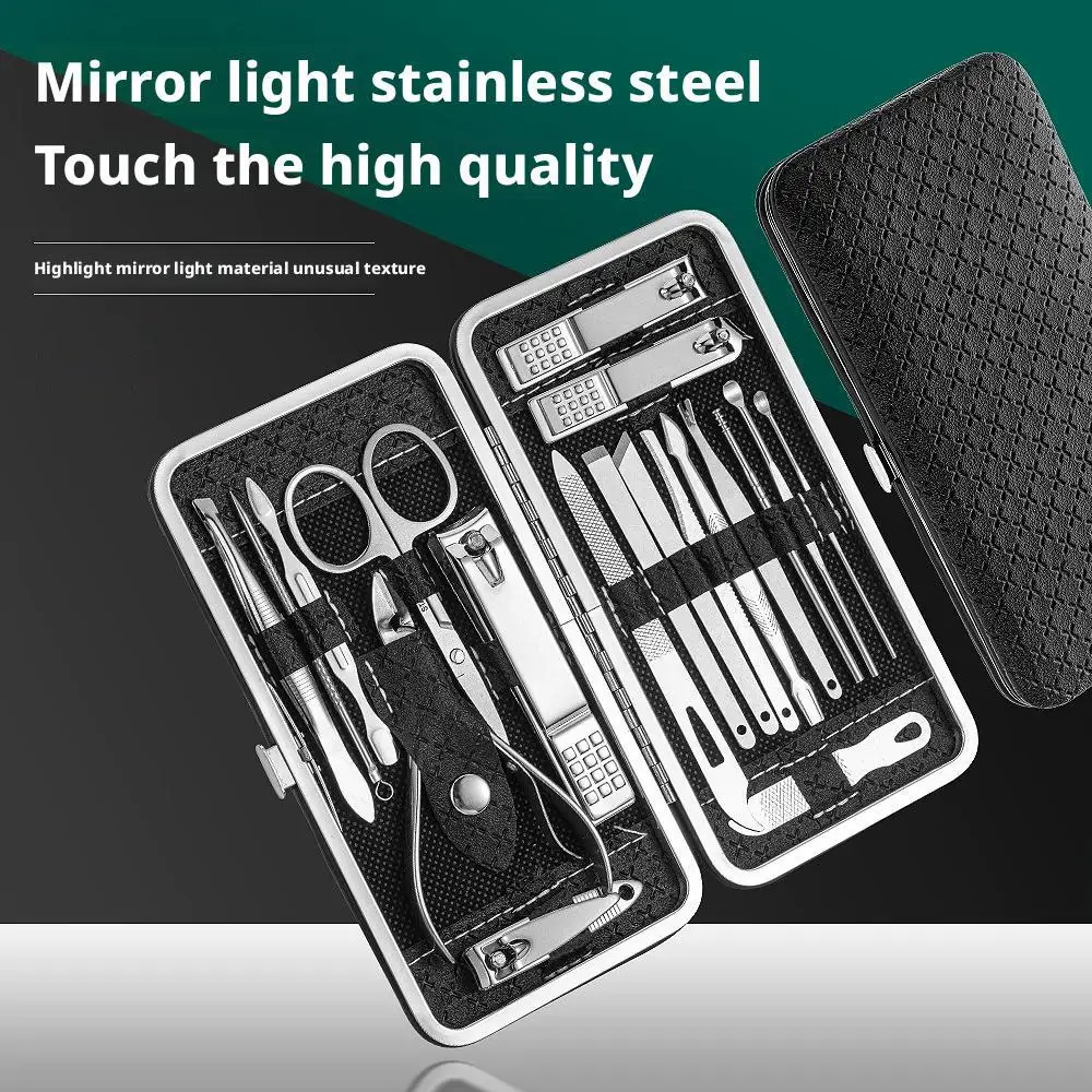 Kit professionnel de manucure et pédicure 19 pièces – Ensemble d'ongles en acier inoxydable avec étui de rangement pour usage domestique en salon