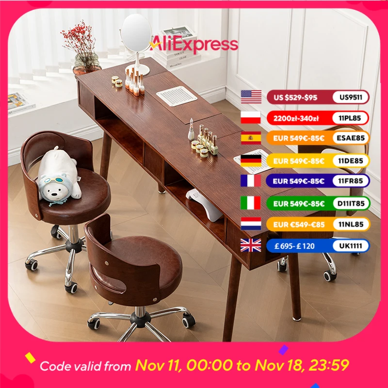 Wooden Professional Nail Table Dust Collector Designer Salon Nail Desk Beauty Workstation Stolik Do Manicure Furniture Salon