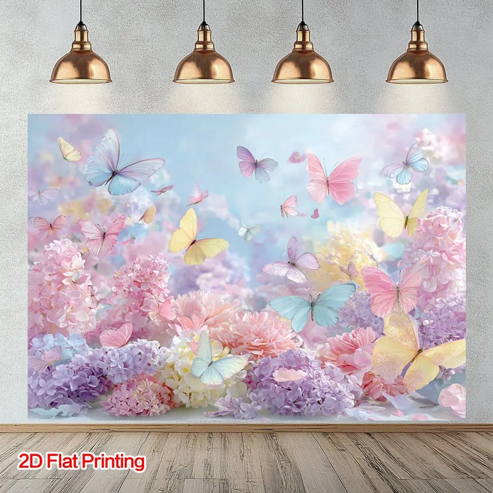 Ultra Large Abstract Floral Butterfly Wall Decor Art Canvas Print Pastel Pink Purple Hydrangea Romantic Cottagecore Nursery Room