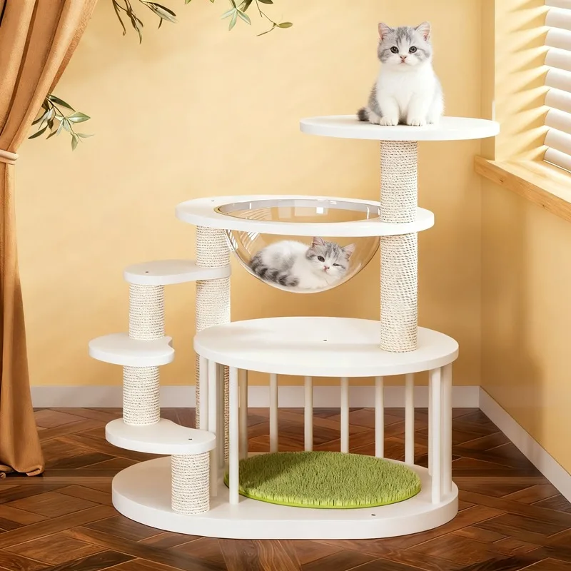 

Solid wood household sisal cat scratching column, space capsule cat toy, jumping platform cat nest integrated