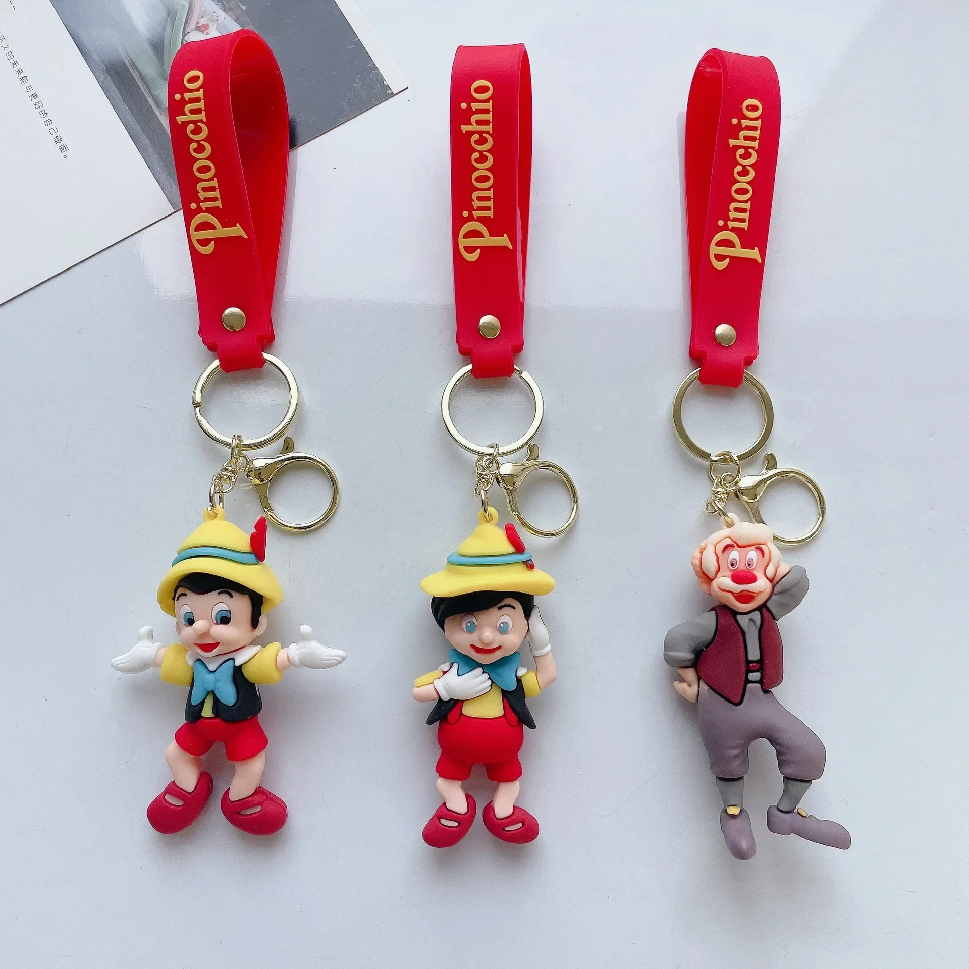 Disney Cartoon Movie Pinocchio Figure Keychain 3d Carpenter Silcon Ependant Key Ring for Christmas Birthday Party Gifts