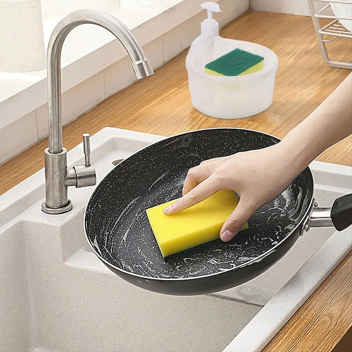 【TODAY-BUY】4PCS 2-In-1 Sink Dish Washing Soap Dispenser Dish Washing Liquid Soap Dispenser with Sponge Holder Organizer