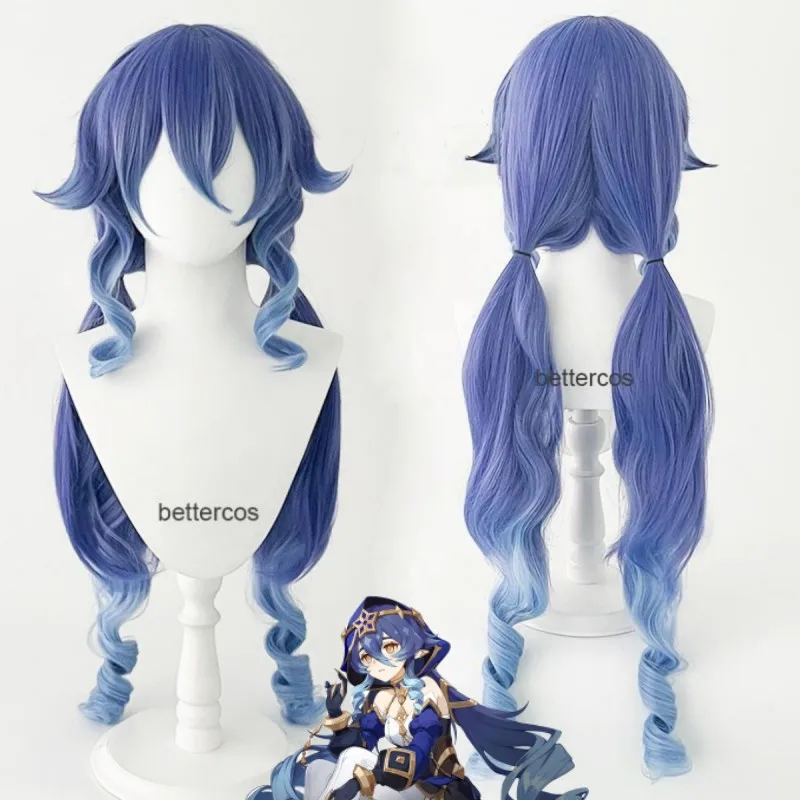 Layla Cosplay Wig Game impact Cosplay Layla Wig Long Curly Hair Blue Gradient Heat Resistant Hair Wigs + Wig Cap