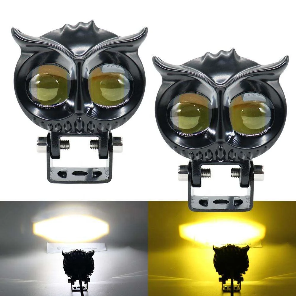 Lemombo Off-road Motorcycle LED Fog Lights 12V 6000K White Yellow Owl Lights Mini Headlights Aviation Aluminum