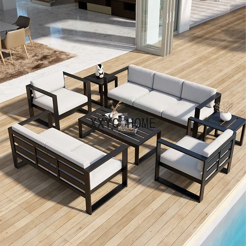 Waterproof Sunscreen Garden Sofas Aluminum Alloy Outdoor Furniture Home Courtyard Balcony Garden Sofa Coffee Table Combination