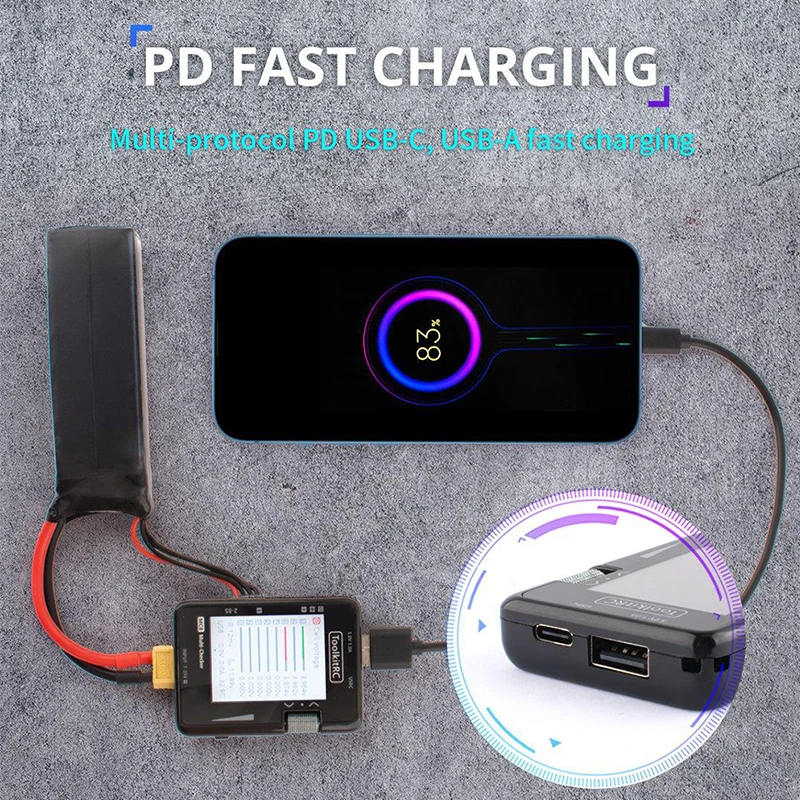 ToolkitRC MC8 Multi-Checker Tester Smart Battery Charger Balancer PD Fast Charging PWM/PPM/SBUS Readout For RC FPV Battery