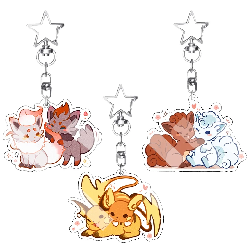 Cartoon Acrylic Hisuian Zorua Vulpix Alolan Raichu Figure Peripheral Cute Accessory Pendant Bag Keychain Charm Couple Decor Gift