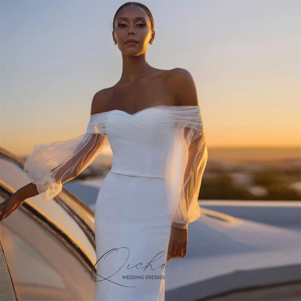 Suknia ślubna QICHE Classic, długa, syreni krój, z odkrytymi ramionami, bez ramiączek, z odkrytymi plecami, zdobiona perłami, plisowana, damska suknia ślubna, możliwość personalizacji.