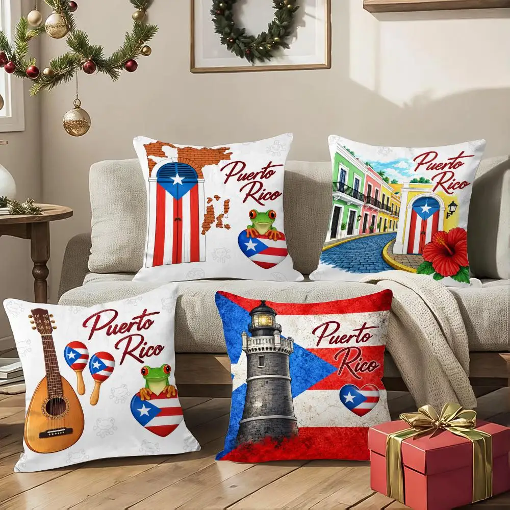Puerto Rican Island Stories Cushion Cover 1/4Pcs Soft Plush Cushion Case Throw Pillowcase Cozy Home Sofa Bed Living Room Decor