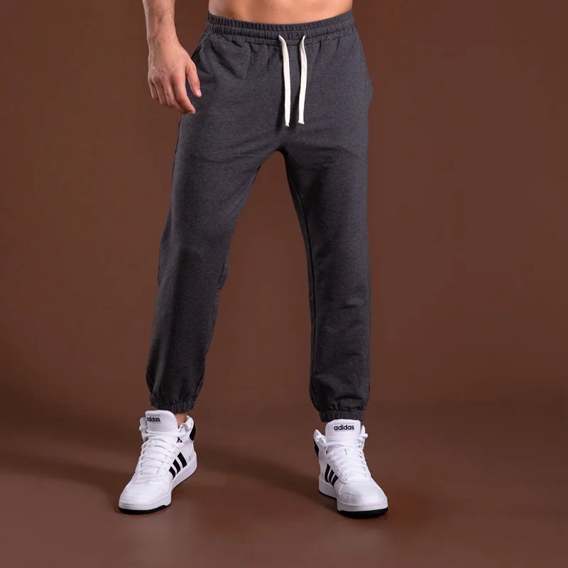 Spring And Summer Sweatpants Man Cotton Large-Size Casual Pants With Bunched Feet In Straight Leg  Solid Color Pair Gym Pants