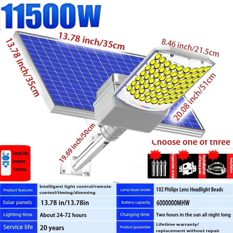 RUISENZHUO 11500W Super Bright Solar Road Lamp Outdoor Waterproof Solar Street Light Safety Lighting Garden Lighting Decoration