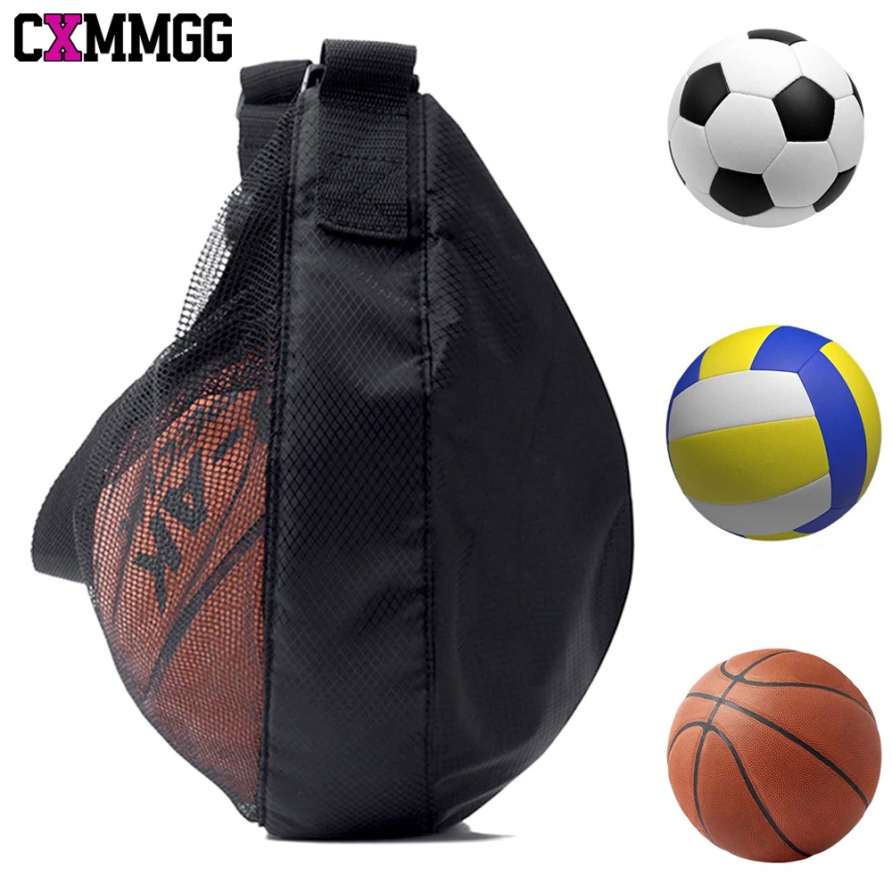 

1PCS Single Ball Bag with Zipper Pocket Mesh Ball Storage Bag SportEquipment Drawstring Sling Storage Net for Carrying Football