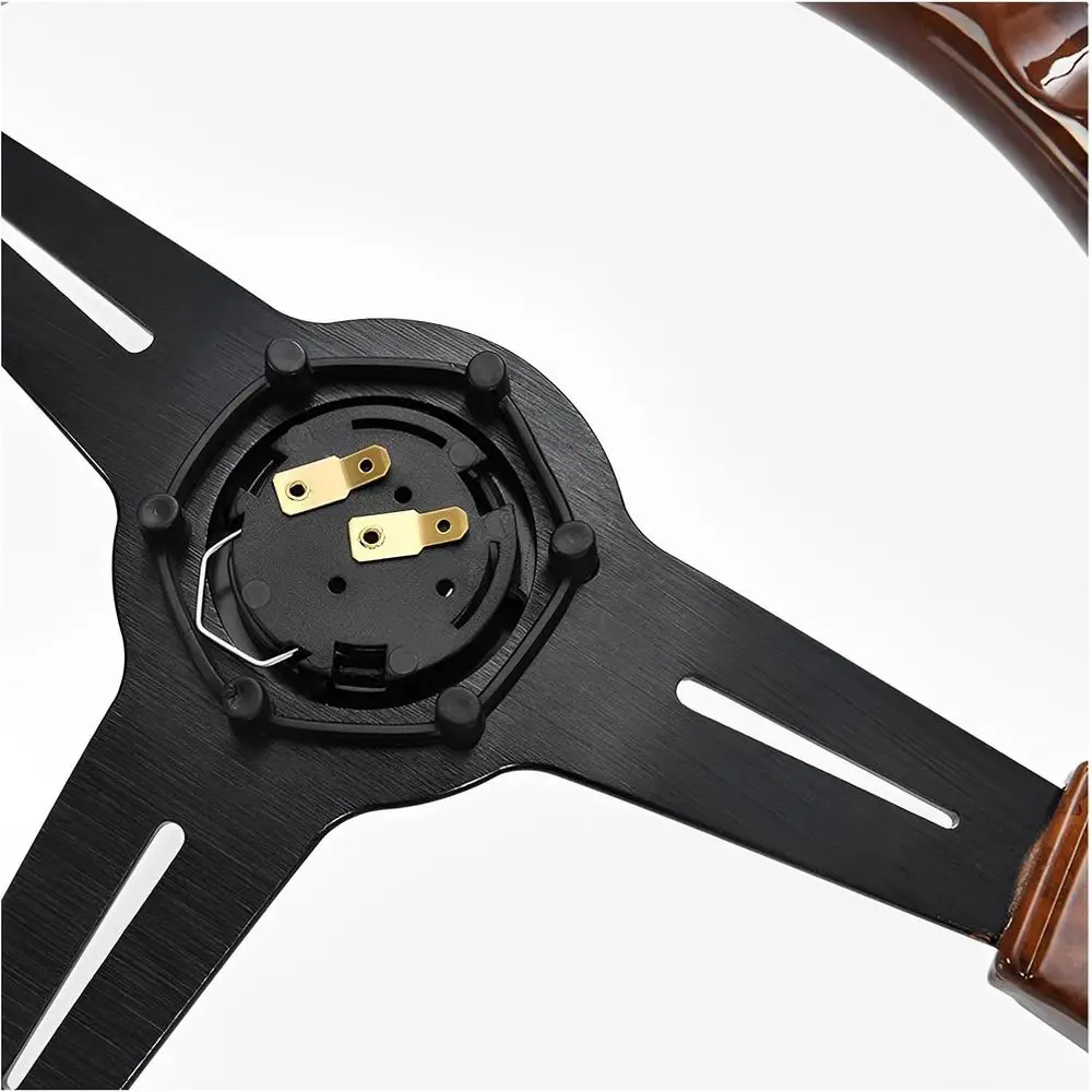 14인치 클래식 우드 그레인 스티어링 휠 리벳형 라이트 우드 그립, 범용 자동차 스티어링 휠 슬롯형 3 스포크 혼 버튼 포함