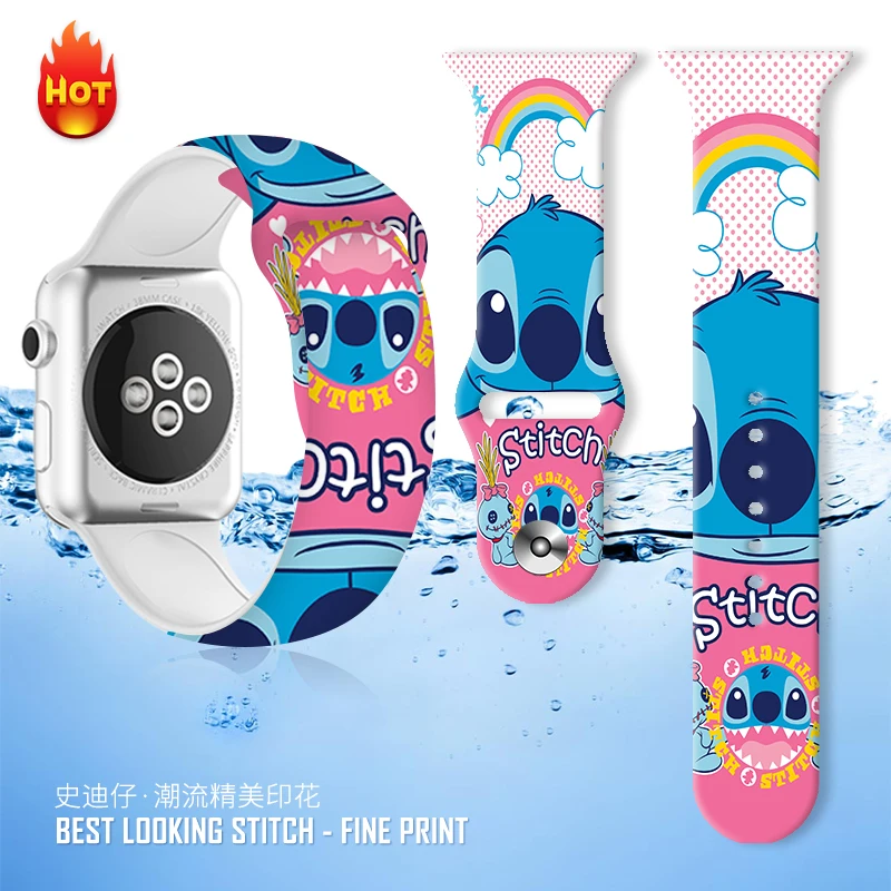 حزام مطبوع من سلسلة ديزني ستيتش 1 لساعة أبل 11 10 9 سوار من السيليكون قابل للاستبدال لساعة iWatch 46/44/42/41 مللي متر
