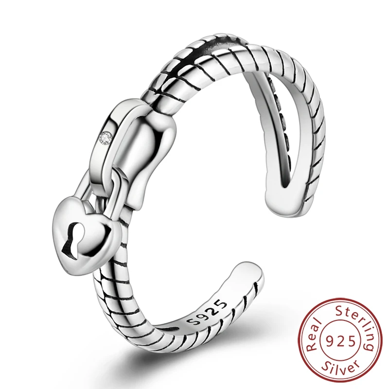 Anillo de plata 925 con cierre de amor para mujer, sortija ajustable con abertura, romántico, creativo, versátil, a la moda, 1 unidad