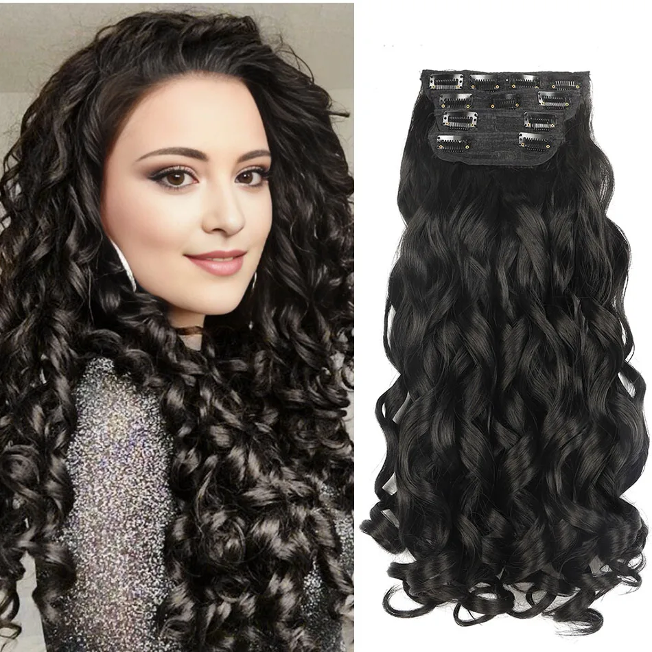 

Synthetic 4Sets 11 Clips In Long Wavy Hair Extension 20Inch 4Pcs 200g Thick Hairpieces Europen Princess Fiber Double Weft Hair
