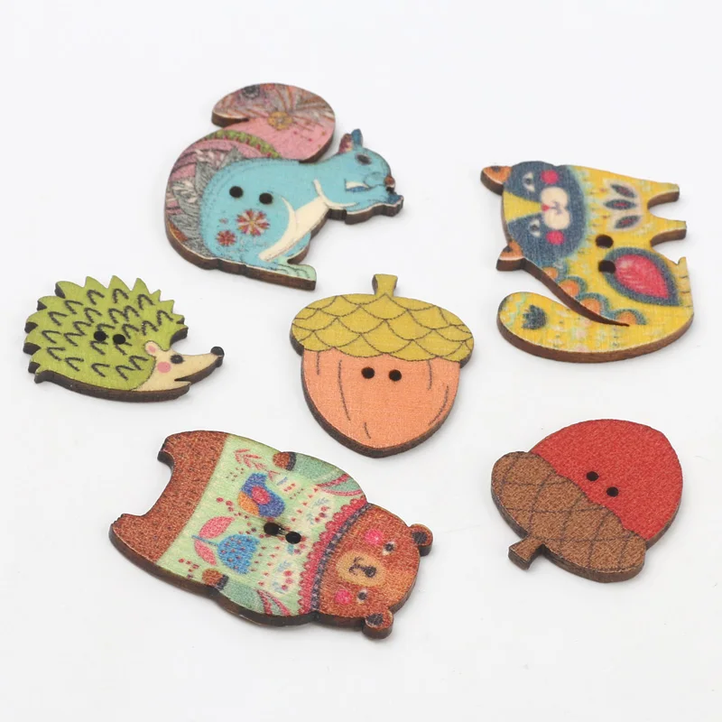 20pcs/2 Holes Mixed Animals Sew Button Decorative Wooden Buttons For Clothing Needlework Sewing Accessories Diy Handmade 18-31mm