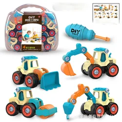 DIY Screw Engineering Vehicle Truck Excavator Road Roller Bulldozer Children Toy Gift