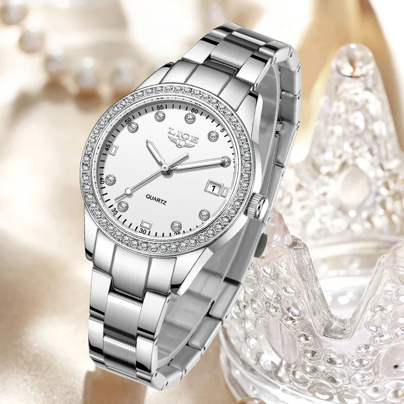 

LIGE Classic Elegant Fashion Quartz Watches for Woman Luxury Casual Auto Date Diamond Waterproof Ladies Gifts Women Wristwatches