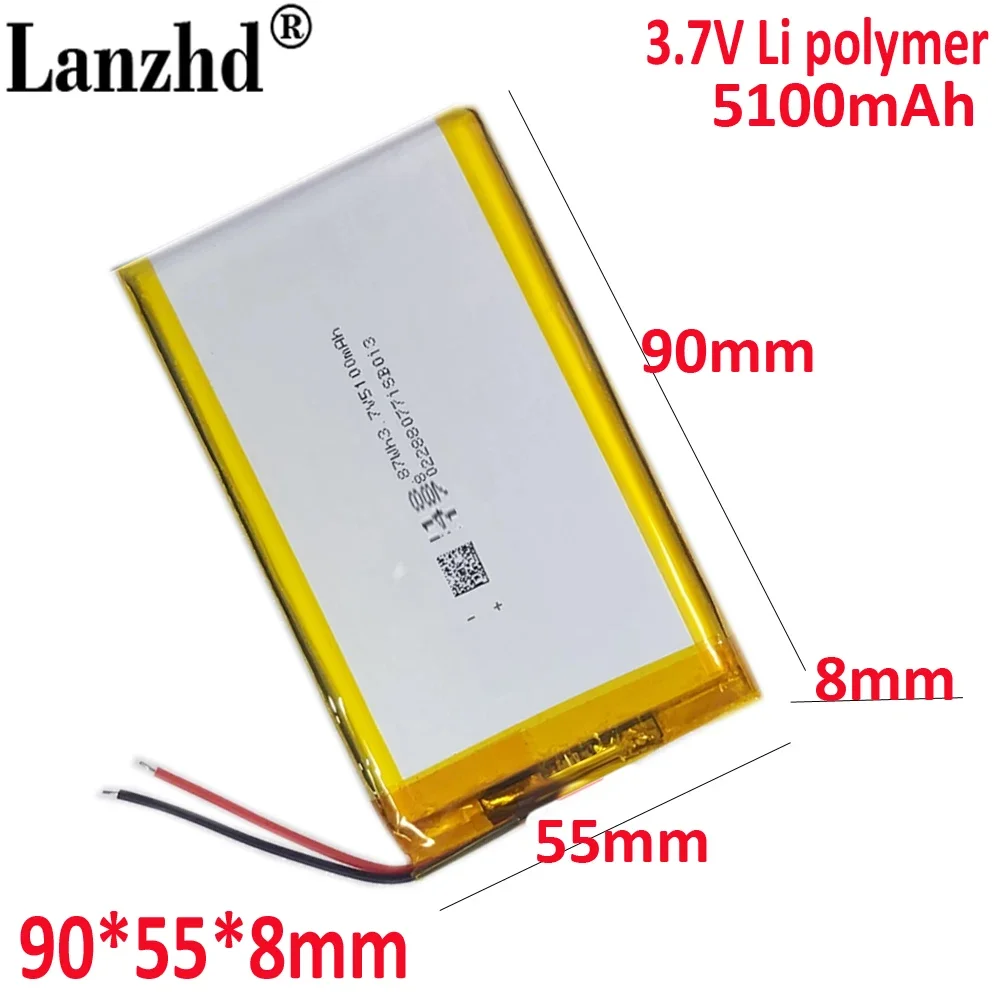 

3.7V 5100mAh 805590 polymer lithium battery DIY back clip charging battery power Projector M6S M8 M9 power supply 806090