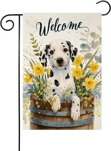 Welcome Spring Summer Dalmatian Garden Flag, Burlap Small Hello Fall, 12x18 XXQ