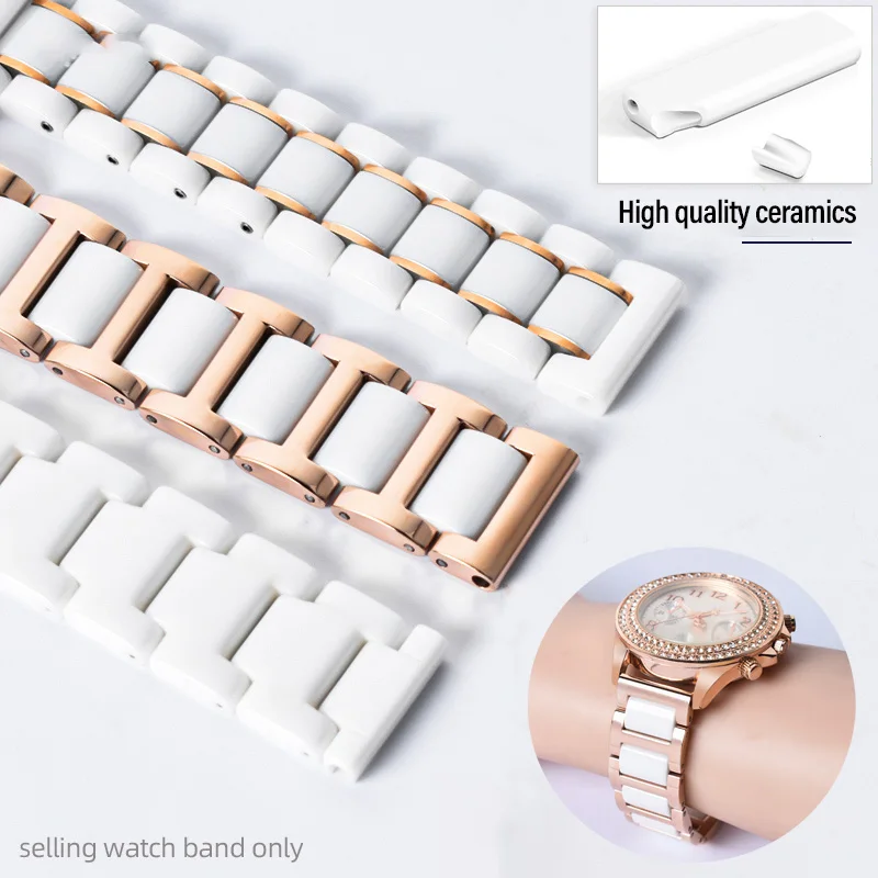 12/14/16/20mm 22mm quality white Stainless steel ceramic watchband For Swarovski DW Armani Casio Fossil Plain Huawei WatchStrap