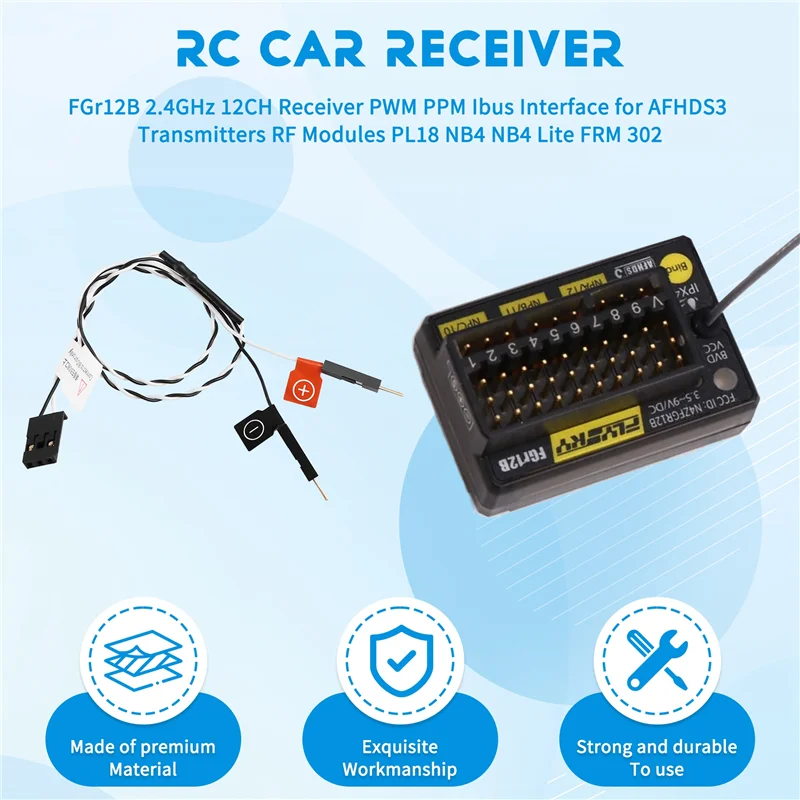 FBIL-FLYSKY Fgr12b 2.4Ghz 12CH RC 수신기 AFHDS3 송신기 용 PWM PPM Ibus 인터페이스 RF 모듈 PL18 NB4 NB4 Lite FRM 302