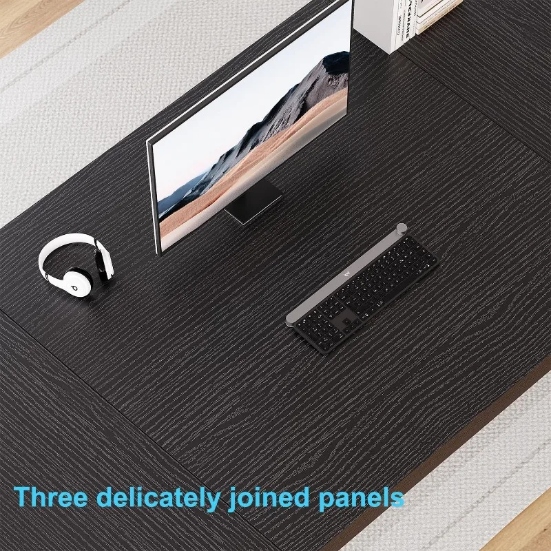 مكتب كمبيوتر أسود طويل، مكتب منزلي كبير مقاس 78 بوصة لشخصين، مكتب مزدوج من الخشب المعدني الصناعي للعمل التنفيذي #5