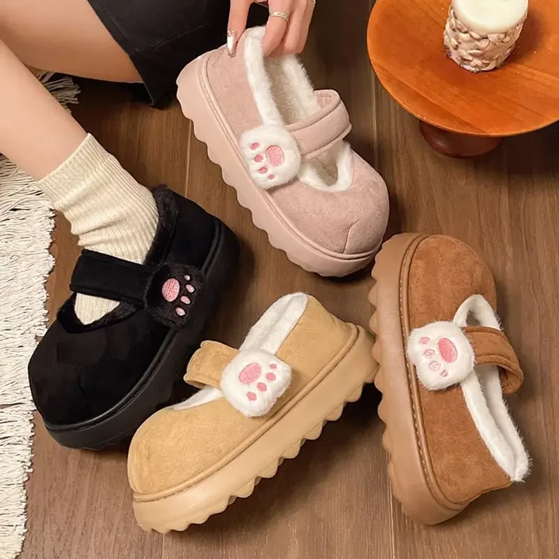 

Height-increasing Thick-soled Lazy People Wear Warm Velcro Cotton Shoes in Winter Cute Cat's Casual Cotton Slippers Woman