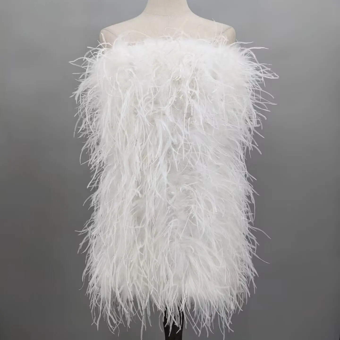 Women White Real Ostrich Feather 2 In 1 Strapless Dress Multiway Tube Skirt Wedding Party Banquet Bodycon Outfit 22A0627