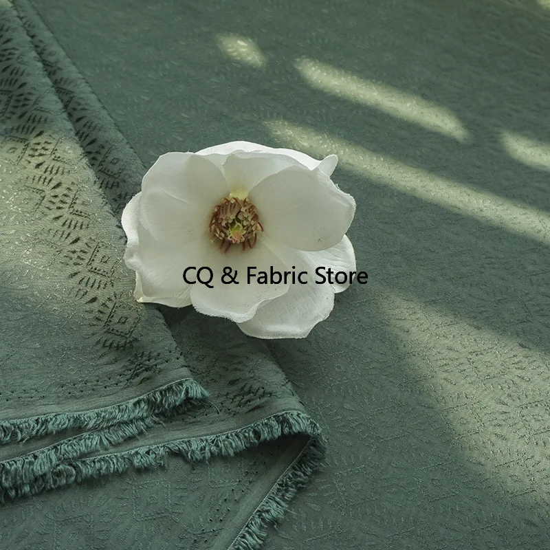 Cotton Silk Dark Green Ethnic Square Jacquard Rayon Fabric Retro Cloth Making Dress Cheongsam Hanfu 150cm Wide