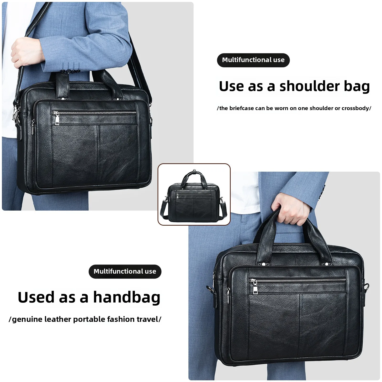 New Real Leather Men's Business Bag Large Capacity Shoulder Briefcase Professional Laptop Crossbody Bag For Office Essentials