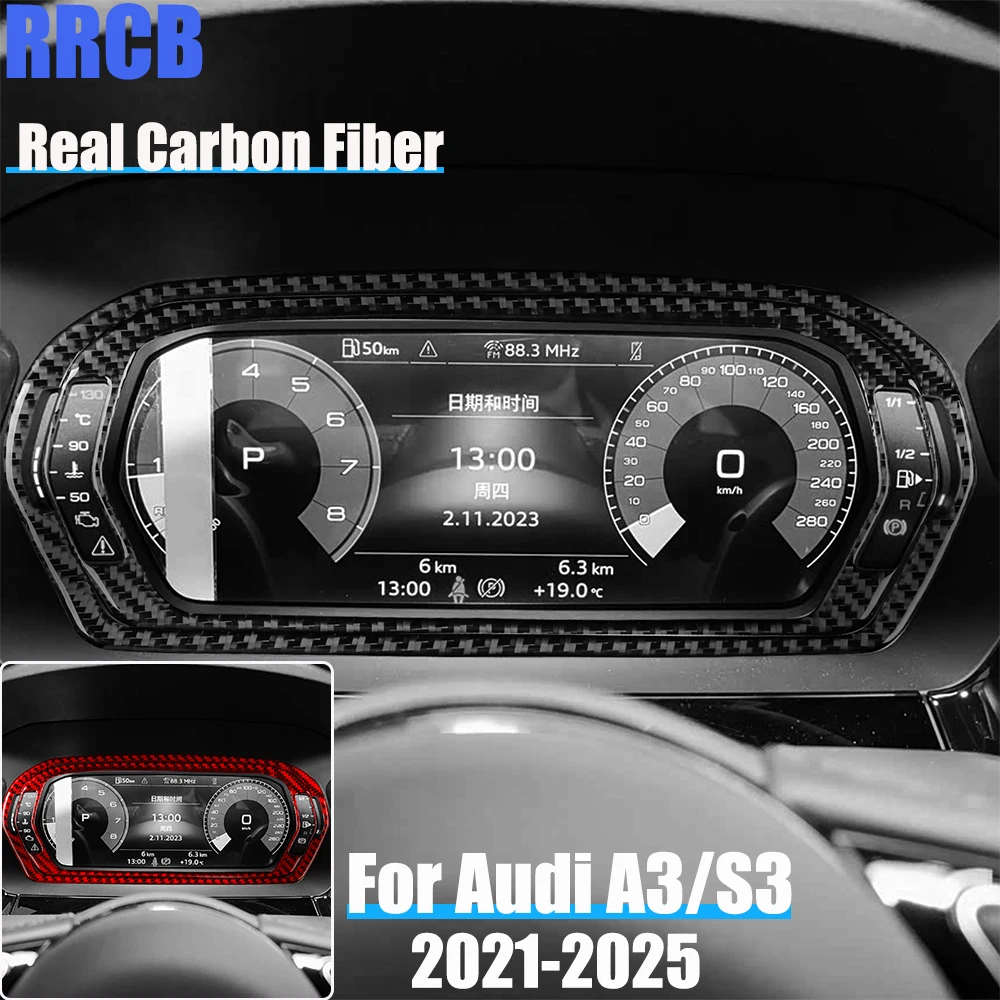 Real Carbon Fiber Car Accessories Speedometer Decorative Trim Soft Cover Sticker For Audi A3 S3 8Y 2021 2022 2023 2024 2025