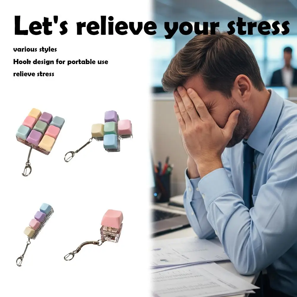 

Брелок-антистресс 1459-Key Fidget - портативная кнопочная игрушка для снятия стресса для взрослых, цвета макарон, средство от тревоги