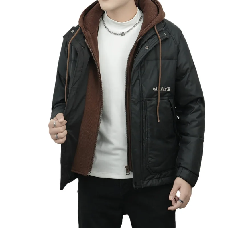 Men's 2024 Winter New Style Vacation Two Piece Outdoor Trendy Fashion Hoodie Thickened Warm Down Jacket Coat Trendy Brand
