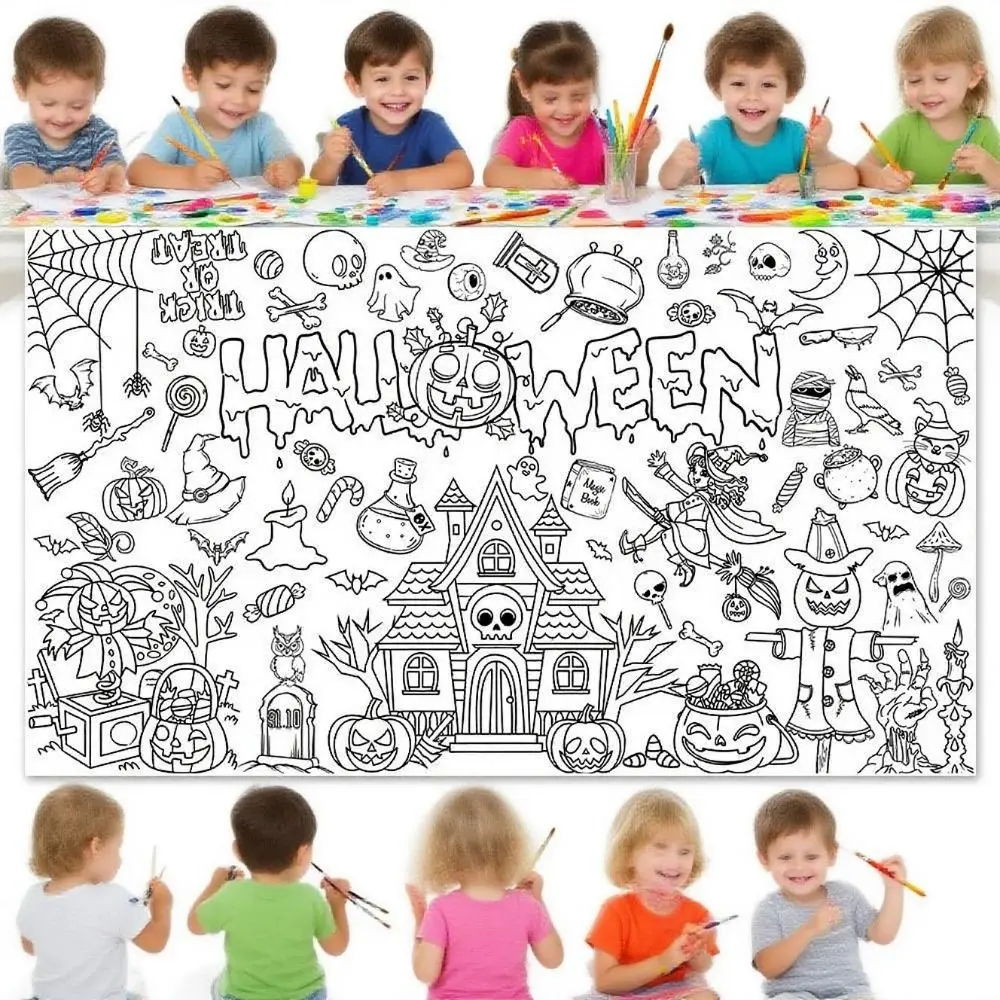 Creative Halloween Graffiti Tablecloth Handmade DIY Painting Large Coloring Posters Colorful Cartoon DIY Party Tablecloth Gifts