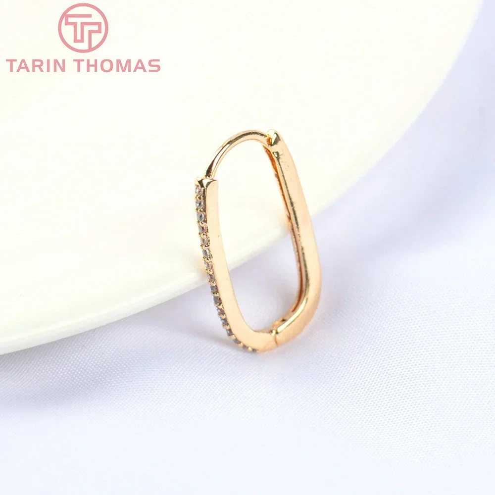 (5593)2PCS 20MM 24K Gold Color Brass with Zircon Oval Earrings Hook Earring Clip High Quality Jewelry Making Finding Accessories