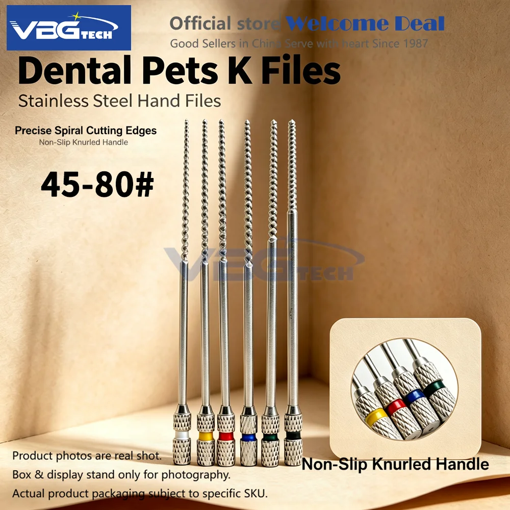 Pet‘s Dental Pet Vet Endo Files Root Canal Cleaning K files Long 60mm Stainless Steel For Animal Pet Dog Cat 15-40 45-80 90-140#