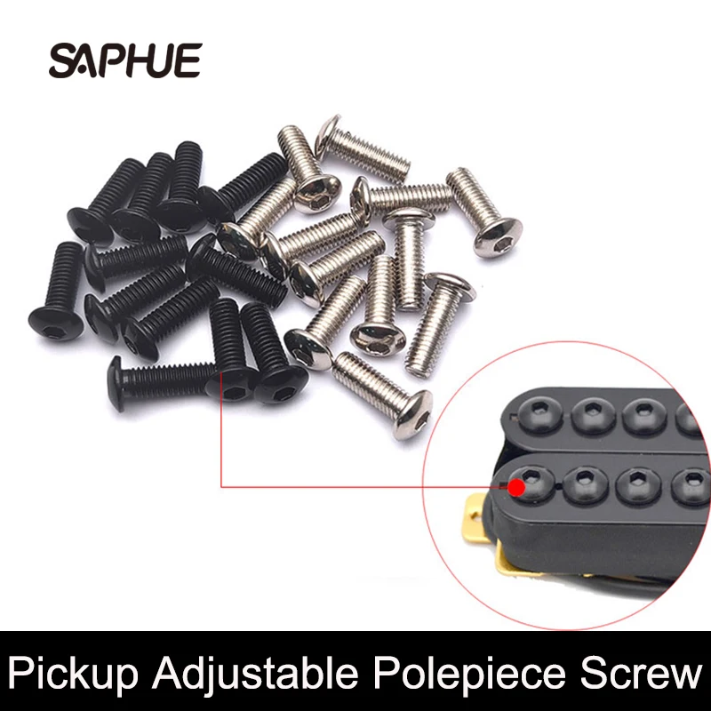 Guitar Pickup Adjustable Polepiece, Pan Head Screw, Humbucker Hexagon, Black, Chrome, 30Pcs, 5x17mm