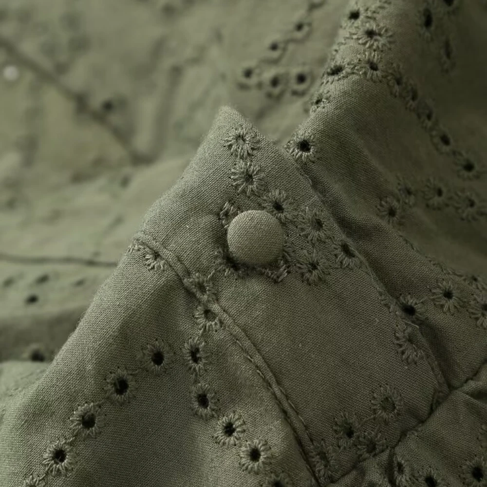 Vestido curto de manga comprida com decote em v feminino, mini vestidos emendados em camadas, bordado oco, verão, novo, 2024