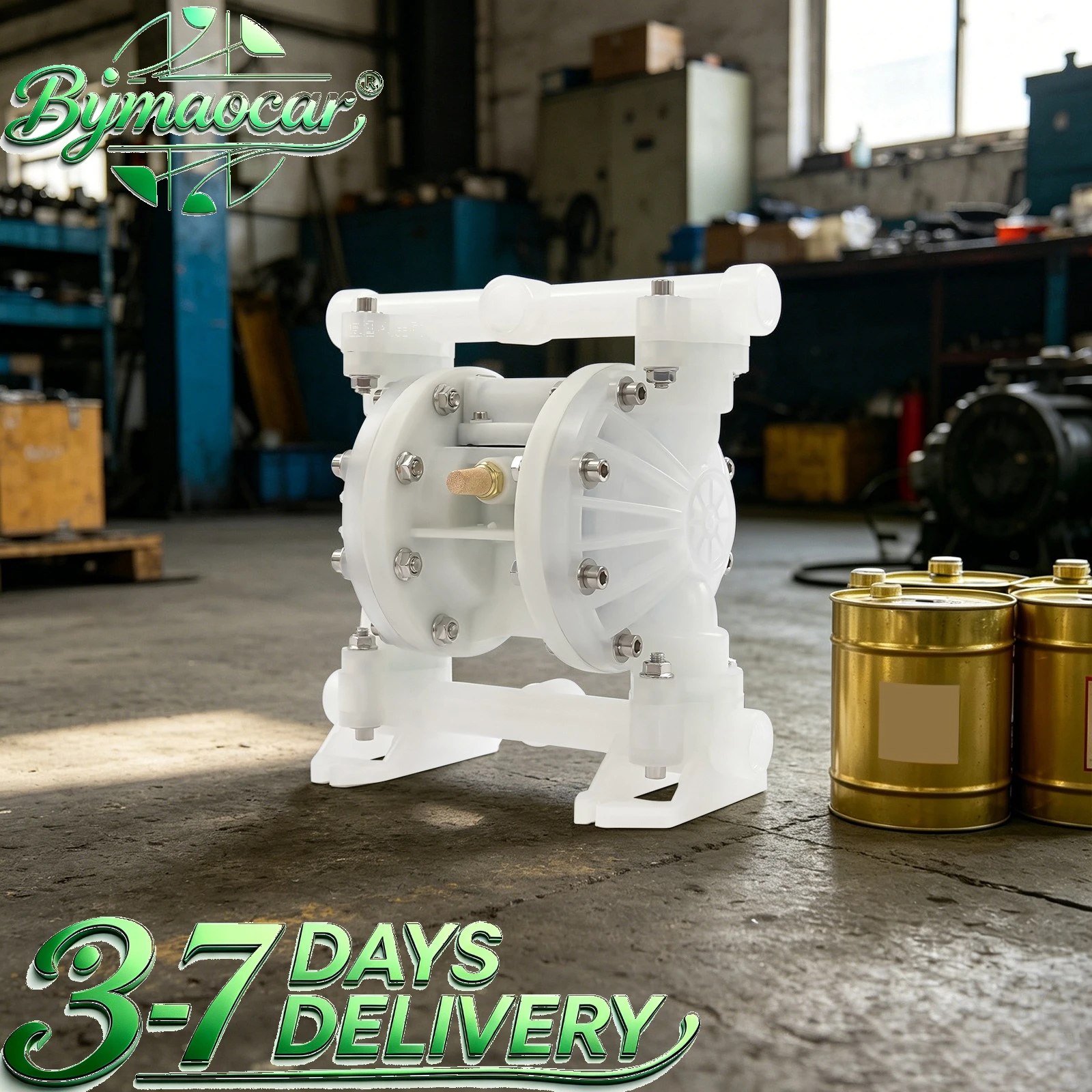 Polypropylene Diaphragm Pump, QBY4-15PP, Air Operated Double Diaphragm Pump, Yellow, 164 FT Max Head, 16.4 FT Suction, Low Noise, Metal Muffler, for Chemical, Waste Oil, Water, Industrial Transfer, Durable, Efficient