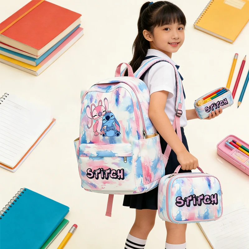 

3Pcs Set Stitch Student Schoolbag Cartoon Girl Boy Backpack Double Shoulder Bag Travel Pen Bag Large Bookbag Laptop Bag Knapsack