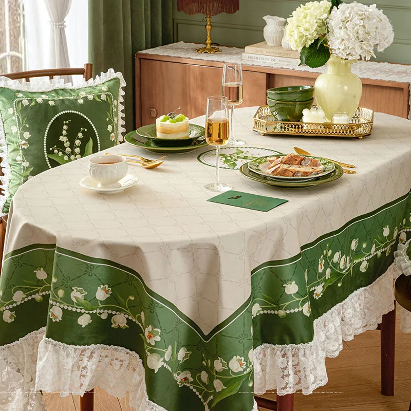 

Short Plush Lace Table Cloth French Pastoral Style Home Table Decoration and Accessories Fresh Green Restaurant Customization