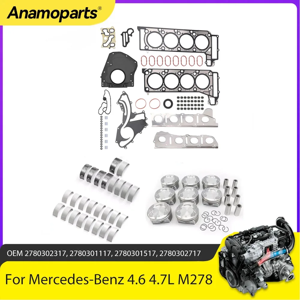 

Engine Parts Overhaul Gasket Kit Piston Main Con Rod Bearing Set Fit 4.6 4.7 L M278 For Mercedes-Benz S500 W221 4.6L 4.7L V8 Gas