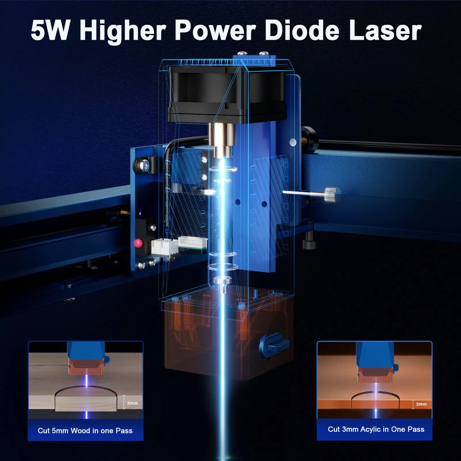 5W/10W Output High Accuracy 0.05mm Compressed Spot Laser Cutter & Engraver Bluetooth Connection CNC Machine Carving Metal Wood