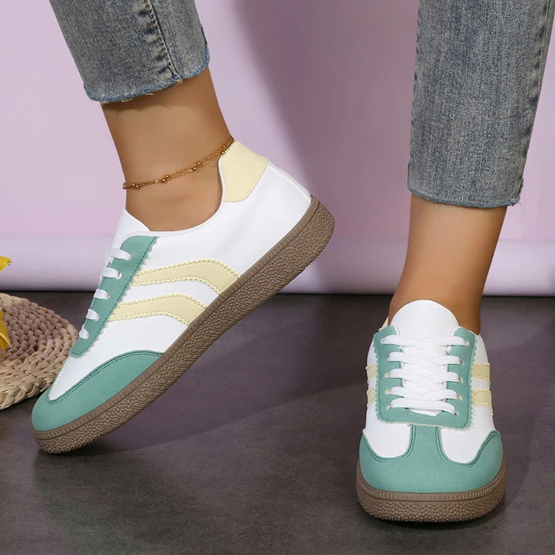 Sping Mix Color Lace Up Flats Women Plus Size 43 Soft Bottom Platform Sneakers Woman Comfy Non Slip Sole Sport Walking Shoes
