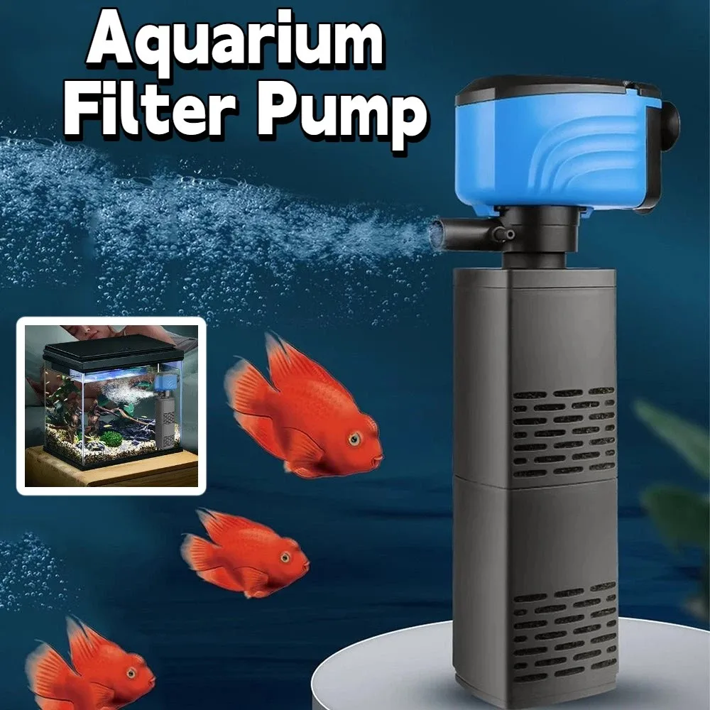 

3 in 1 Aquarium Filter Pump Energy Efficient Adjustable Flow Submersible Filter Built-in Filter Black Filter Cotton