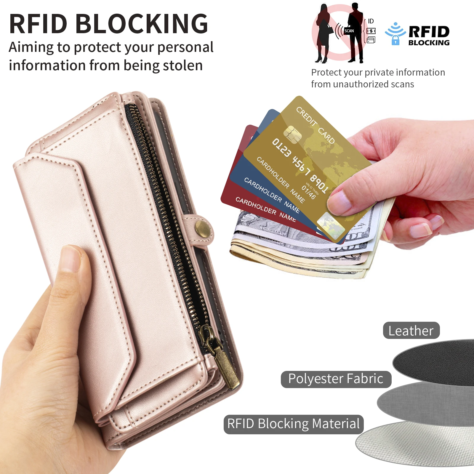 Handyhülle im Wallet-Stil für Samsung A17/A16/A15/A14/A13/A26/A36/A55/A56/A57 mit Umhängegurt, mehreren Kartenfächern und Münzfach, Handyhülle aus Kunstleder – Detail 10
