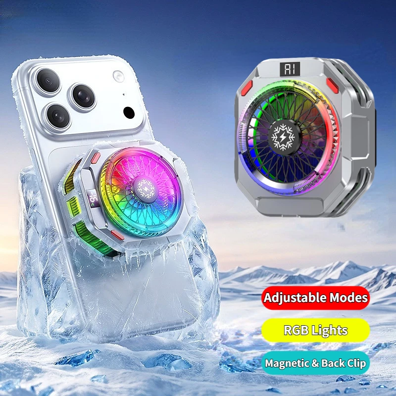 

High-Power AI Strong Cooling Semiconductor Phone Cooler Magnetic & Back-clip Radiator With Adjustable Modes RGB Light PUBG Game