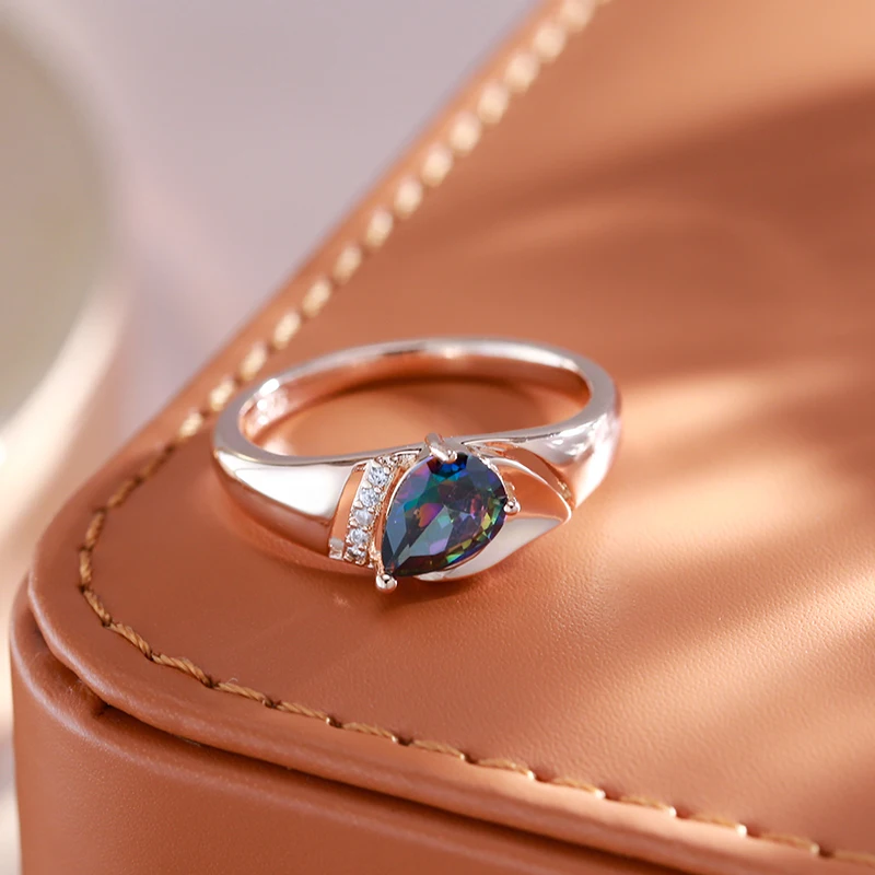 Kinel New 585 Rose Gold Color Bride Ring For Women Colorful Natural Zircon Wedding Accessories Vintage Daily Jewelry